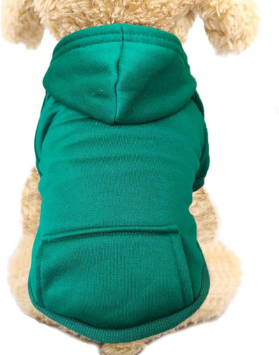 Jecikelon Soft Dog Hoodies for Small Dogs, Fleece Puppy Sweatshirt with Pockets, Warm Winter Cold Weather Coats for Pet Cat, Cute Clothes Puppy Costume (Green, X-Small)