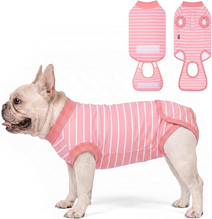 cyeollo Dog Surgery Recovery Suit, Surgical Suit for Female Male Dogs, Soft Dog Onesie, Spay Neuter Body Suits, E-Collar & Cone Alternative, Anti-Licking Wound, Puppy Clothes for Small Dogs, Stripes L