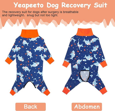 Dog Recovery Suit After Surgery Female Male, Medium Large Dog Neuter Shirt Cone Alternatives Prevent Licking Surgical Onesies (Blue Shark, 6XL)
