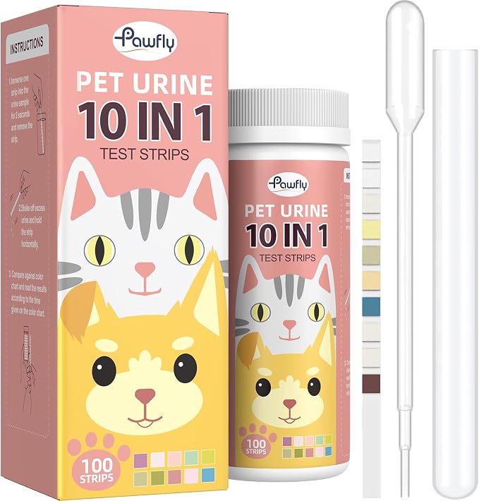 Urine Test Strips for Dogs & Cats, 100 Strips, Pet Urine Testing Strips for 10 Parameters, UTI Test Strips, Veterinary Urinalysis Test Strips for Leukocytes, Protein, Ketone, Glucose, pH & More