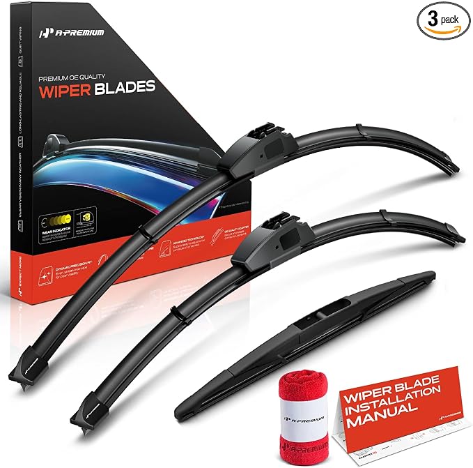 A-Premium 26"+21"+12" Windshield Wiper Blades with Wear Indicator & Towel | Compatible with Acura MDX 2007-2013, Front Rear Wipers Blade Set for Hook/RL3 Arm Connector, Pack of 3