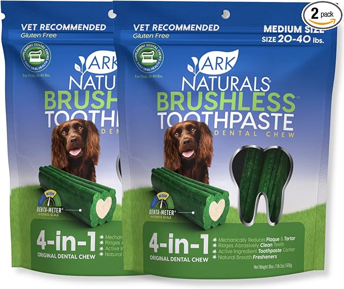 Brushless Toothpaste – Medium Breeds, 18oz Bag, 2-Pack – Dog Dental Chew with Toothpaste Center – Freshen Breath and Reduce Plaque & Tartar with Dental Chews for Dogs