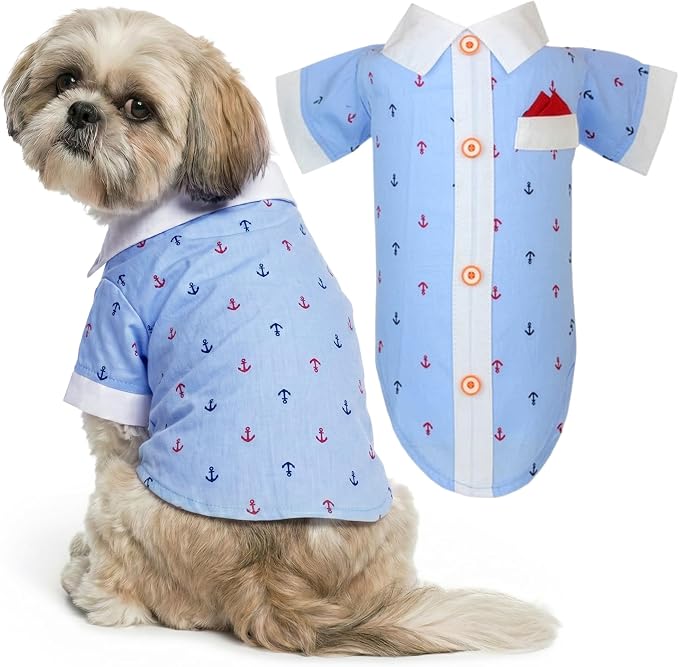 Anchor Dog Shirt – Nautical Shirts for Medium Dogs – Summer Puppy Clothes – Lightweight and Breathable Dog Clothes – Light Blue Dogs Beach Outfit - Comfortable and Trendy Pet T Shirts