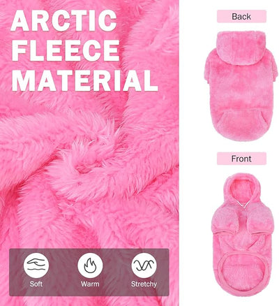SCENEREAL Fleece Dog Sweaters Hoodie for Small Medium Large Dogs Girls Boys, Plush Fuzzy Dog Clothes Hoodies with Leash Hole, Winter/Fall Puppy Cold Weather Coat, Sherpa Hooded Sweatshirt, Rose Red M