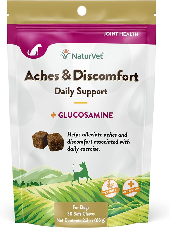 Aches & Discomfort Dog Supplement Plus Glucosamine, Boswelia, White Willow Bark – Supports Canine Joint Health, Function – Helps Relieves Exercise Aches for Dogs – 30 Ct. Soft Chews