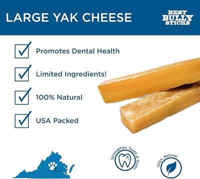 Best Bully Sticks Yak Cheese Himalayan Dog Chews - Large 4 Count (Pack of 1) - Natural, Lactose Free Cheese, Odor-Free, Long-Lasting Snack