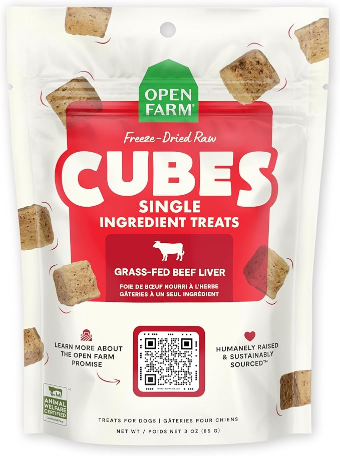 Cubes, Freeze-Dried Raw, Single Ingredient Dog Treats, Beef Liver, 3oz Pouch