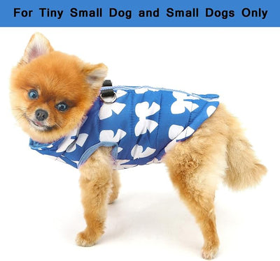 SMALLLEE_LUCKY_STORE Pet Water Resistant Winter Jacket Vest with D-Ring for Small Dog Cat Zip-up Padded Puppy Coat Chihuahua Yorkie Kitten Warm Clothes, Dark Blue, XS