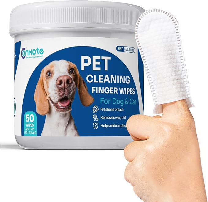 Conkote Dog Ear Cleaner Wipes 50 Count for Dogs & Cats, Cat Ear Cleaner, Reduce Plaque and Tartar, Ear Wipes for Dog Remove Ear Wax, Dirt and Debris Freshens Breath