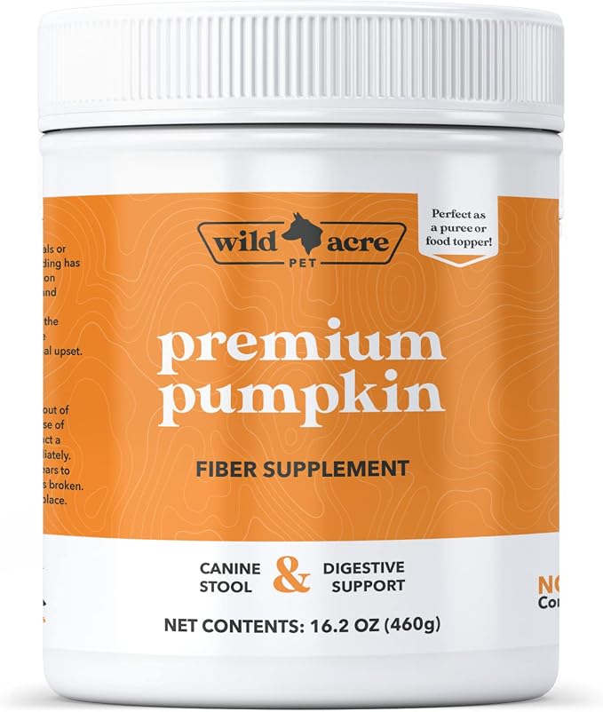 Wild Acre Pumpkin Powder for Dogs - No More Diarrhea or Scoots! - Digestive Puree Treat or Food Topper - Fiber Supplement for Dogs with Prebiotics, 16oz