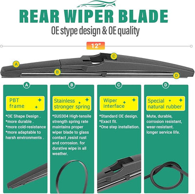 24" 18" 12" Windshield Wiper Blades Replacement for GMC Terrain Chevy Chevrolet Equinox 2022 2023 2024 2025 Premium All Weather Front Rear Wipers Set - OEM Quality (Pack of 3)