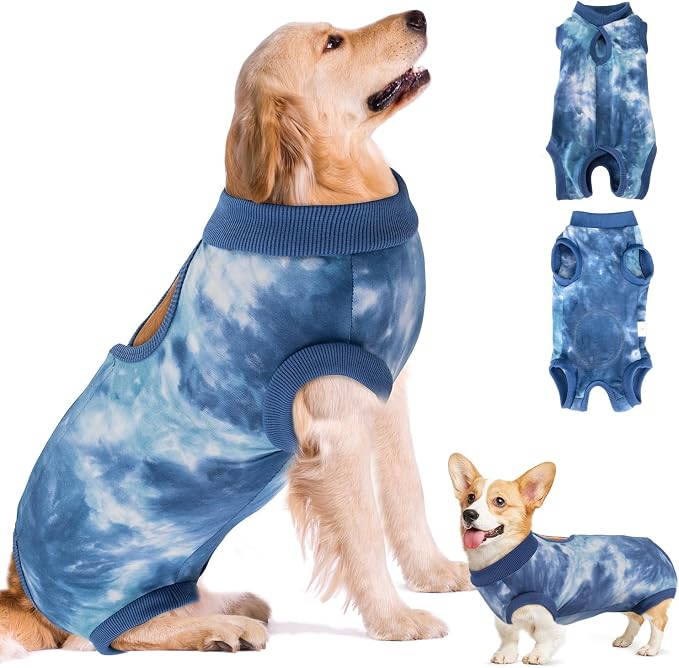 Dog Recovery Suit - Surgery Recovery Suit for Female Male Dogs, Dog Onesie After Spay Abdominal Wounds, E-Collar Cone Alternative Prevent Licking Pet Surgical Suit(Blue,M)