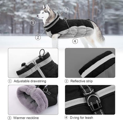 Lelepet Dog Coat Warm Dog Winter Coat Waterproof Dogs Jacket with Harness Built in Reflective Pet Fleece Vest Zip-Up Cold Weather Coats for Small Dogs Turtleneck & Windproof Coats Chihuahua Black XS