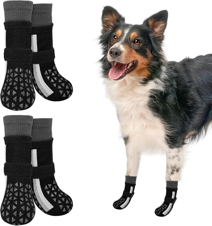 SCENEREAL Anti Slip Dog Socks to Prevent Licking Paws, Dog Shoes for Hot/Cold Pavement, Paw Protector Traction Control on Hardwood Floor, Dog Shoes Booties for Puppy Small Medium Large Senior Dogs