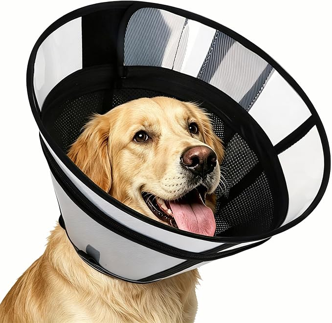 Upgraded Dog Cone Collar for Dogs After Surgery, Soft Transparent Pet Recovery Collar for Large Medium Small Dogs, Depth Adjustable Dog Cone Collar, Elizabethan Collar (L, Black)