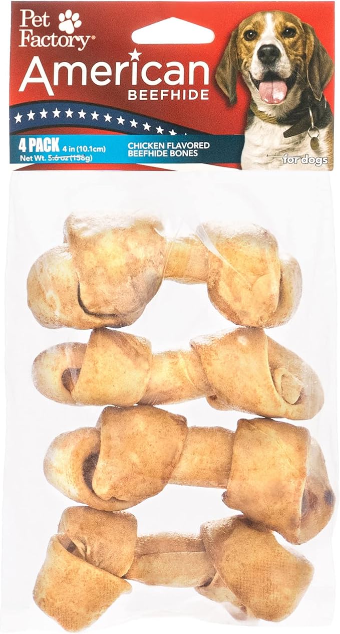 American Beefhide 4-5" Knotted Bones Dog Chew Treats - Chicken Flavor, 4 Count/1 Pack