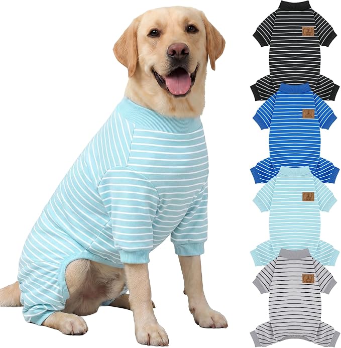 XPUDAC 4 Pack Dog Pajamas Striped Dog Clothes for Medium Large Dogs Girl Boy Comfy Puppy Outfit Doggy Jammies Onesie Pet Costume, 5XL