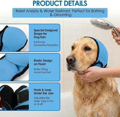 No Flap Ear Wraps for Dogs, Dog Ear Muffs Noise Protection & Anxiety Relief, Quiet Ears Cover Headband Waterproof Ear Protector for Fireworks Grooming Swimming Bathing, Blue M