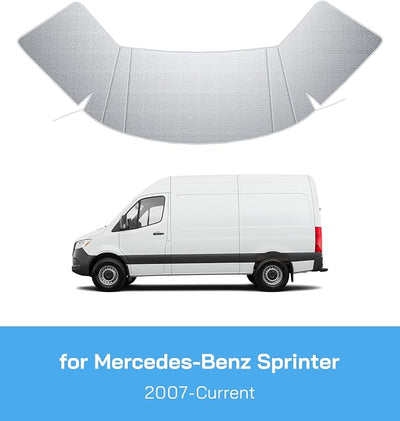 Windshield Cover for Mercedes Sprinter 2007-current, Thick Oxford Front Window Sunshade, Exterior Windshield Cover for Ice & Snow, Gray with Mirror Cutouts