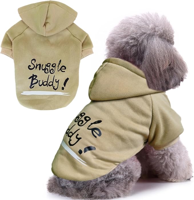 Jecikelon Print Dog Hoodies for Small Dogs, Soft Fleece Puppy Clothes for Pet Cat, Warm Winter Outfits Cold Weather Coats, Cute Sweatshirt Puppies Costume (Khaki, Large)