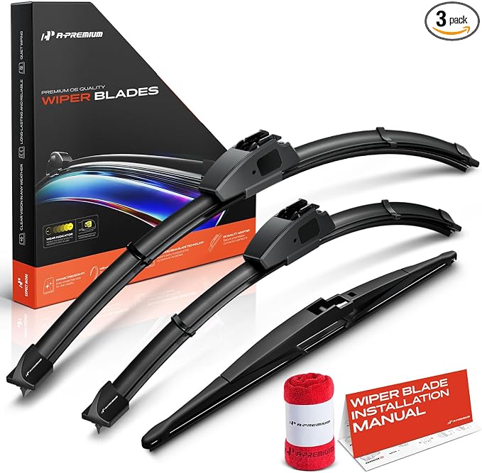 A-Premium 22"+16"+14" Windshield Wiper Blades with Wear Indicator & Towel | Compatible with Hyundai Accent 2007 2008 2009 2010 2011, Front Rear Wipers Blade Set, Hook/RL2 Arm Connector, Pack of 3