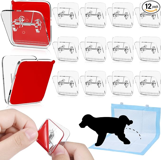 Yalikop 12 Pcs Wall Pee Pad Holder Dog Potty Training Pad Sticky Wall Clip Transparent Adhesive Clips with 6 Pcs Strong Adhesive for Dog Housebreaking Supplies(Clear)