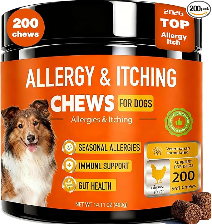 Dog Allergy Chews 200ct,Probiotics for Dogs Itching Skin Relief for Skin and Paw Licking, Dogs is Human Multivitamin Itch Relief for Seasonal Allergies-Support a Healthy lmmune System Chicken Flavor