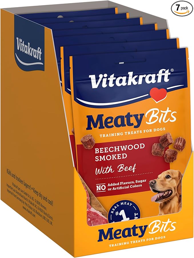 MeatyBits Beef, Training Treats for Dogs, Naturally Smoked, Real Meat #1 Ingredient, No Added Sugar, No Artificial Flavors or Colors, Soft Dog Treats, Bag, 2.2 oz, 7 Count