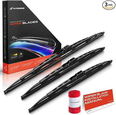 A-Premium 13"+13"+18" Windshield Wiper Blades with Wear Indicator & Towel | Compatible with Jeep TJ Series Wrangler 1997-2006, Front Rear Wipers Blade Set for Hook/Hook Arm Connector, Pack of 3