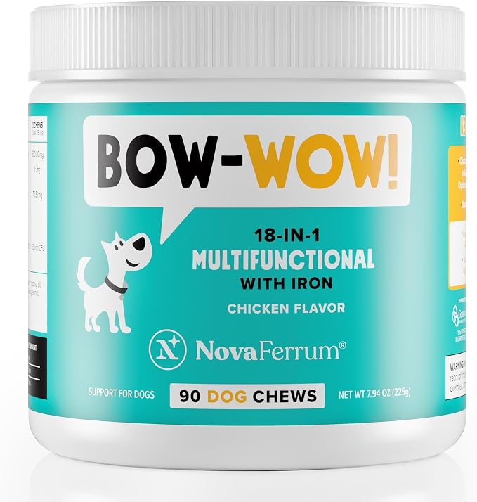 Bow Wow | 18-in-1 Multifunctional with Iron Supplement for Dogs | Blood Support for Anemia | Glucosamine | Probiotics | Antioxidants | Chicken Flavor | 90 Chews