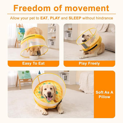 Inflatable Dog Cone Collar for Large Medium Small Dogs, Soft Dog Donut Collar Adjustable Recovery Cone for Pets After Surgery, Extra Enhanced Anti-Licking Guard Shield (Pineapple, Small)