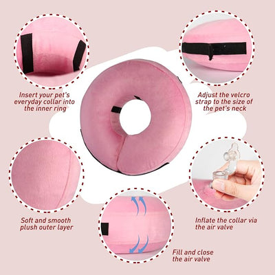 Inflatable Dog Cone Collar-Soft Protective Cone for Dogs After Surgery,Dog Donut Collar for Large Medium Small Dogs and Cats (Pink,X-Large)