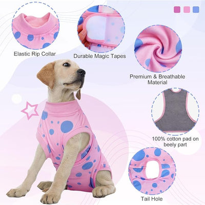 Kuoser Dog Surgery Suit, Soft Dog Spay Recovery Suit Female, Anti Licking Neuter Recovery Suit for Male Dogs, Post-Op Pet Surgical Suit Protective Wear E-Collar & Cone Alternative,Pink Polka Dots XS