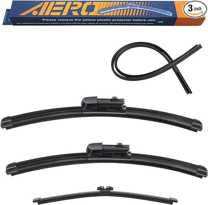 AERO Wipers OEM Replacement for Honda Prologue 2024 2025 2026, 26"+20" Front + 8" Rear, All-Season Windshield Wiper Blades with Extra Squeegee Refills + 1-Year Warranty (Set of 3)