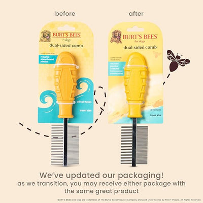 Burt's Bees for Pets Dual Sided Flea Comb with Handle from Recycled Coastal Plastics, Fine and Wide Stainless Steel Pins Remove Fleas, Flea Eggs, Tangles, and Dander, 6 Inch