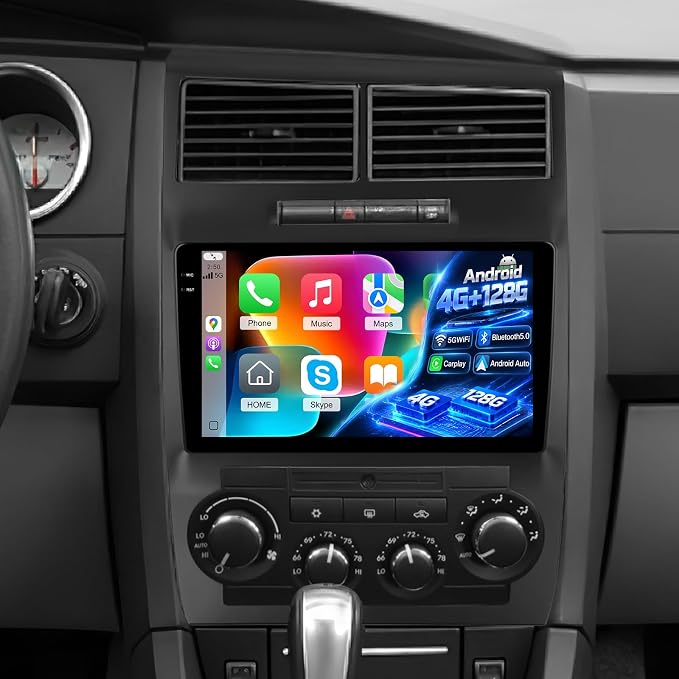 Car Radio for Dodge Charger Magnum 2005-2007 with Carplay and Android Auto | [4+128G] Android Car Stereo 9 Inch Incell Touchscreen, GPS, 5GHz WiFi, EQ Audio, SWC, Bluetooth + AHD Backup Camera