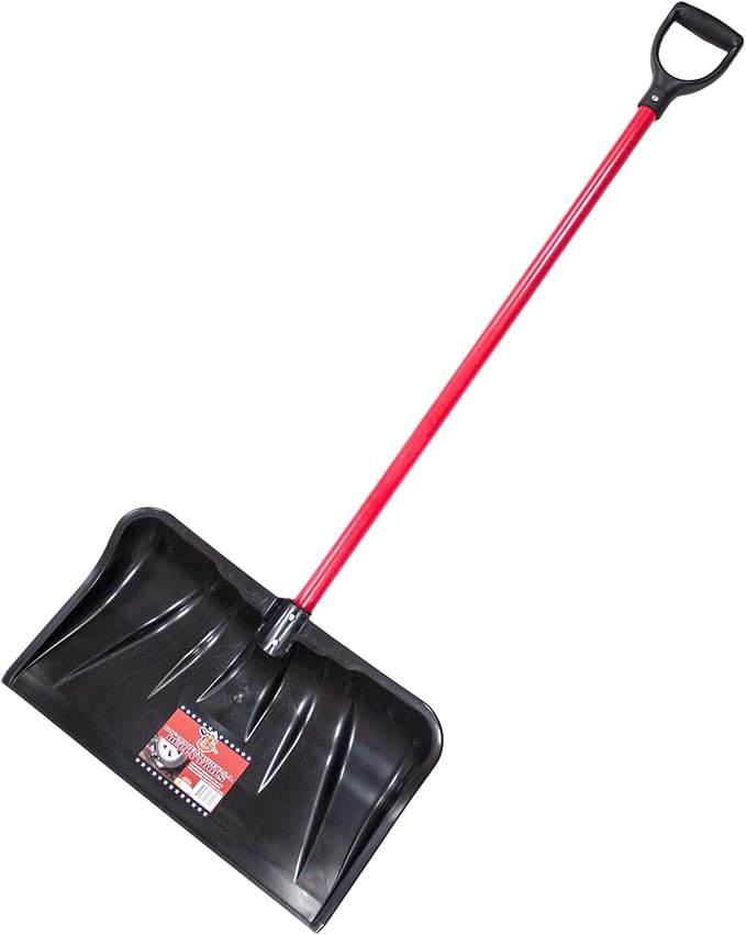 Bully Tools 22" Combo Snow Shovel Pusher Fiberglass Handle, Made in USA | Top-grade poly; head 12.75"x22"x4.5"; 56" length; Wirecutter Best Snow Shovel; D-grip; surface-safe blade