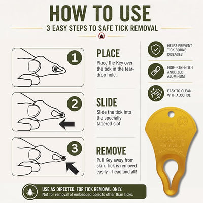 The Original Tick Key - Tick Detaching Device - Portable, Safe and Highly Effective Tick Detaching Tool (Gold)