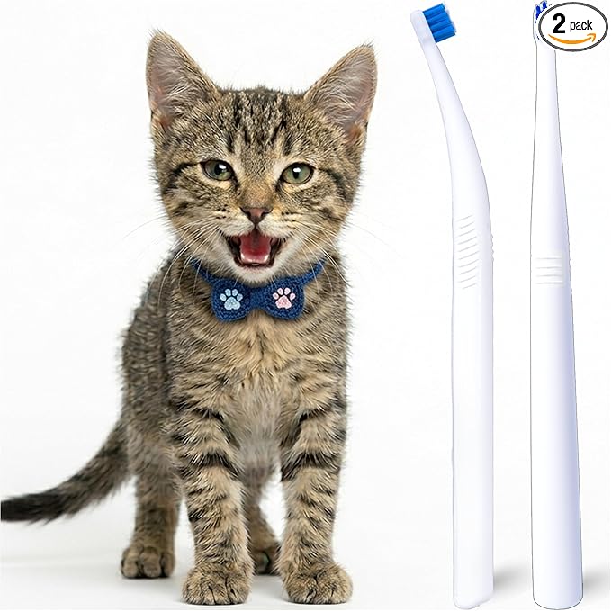 Cat Toothbrush Tiny, Small Dog & Puppy Tooth Brushing Kit, Ultra Soft & Mini 15° Curved Head Teeth Brush for Kitten Pet, Doggy Toothbrushes Deep Dental Clean, Soft Bristles, 2 PCS - White