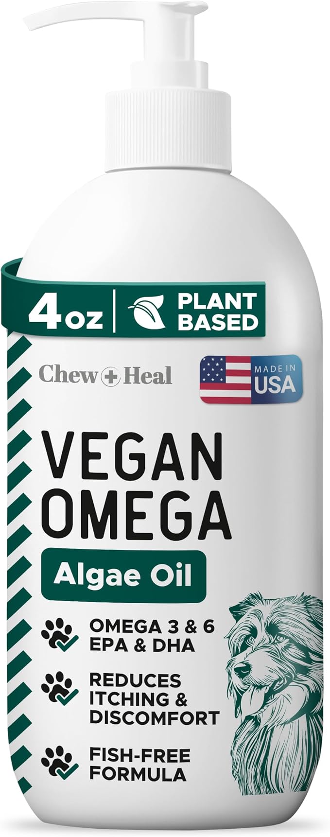 Vegan Omega 3 Oil for Dogs - 4 oz of Fish Free Algae Oil for Healthy Skin and Coat - Made with Omega 3 and 6 Fatty Acids, EPA, DHA, and DPA - Made in the USA
