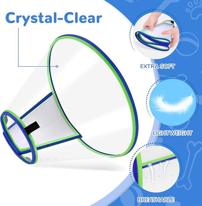 Soft Dog Cone Collar for Dogs After Surgery, Transparent Cone for Dogs to Stop Licking, Breathable Dog Neck Cone for Small Medium Large Dog, Adjustable Elizabethan Pet Recovery Collar (Blue, Size 5)