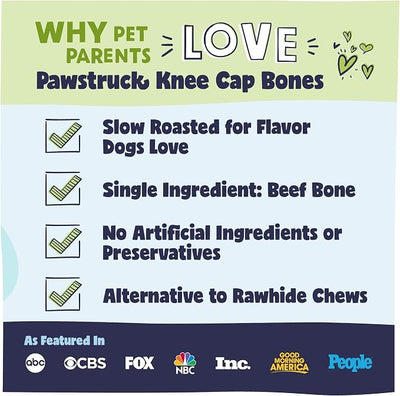 Pawstruck Natural Knee Cap Dog Bones - Treats for Aggressive Chewers, Low Fat & High Protein Chews, Beef Flavor, Long-Lasting Rawhide Alternatives - 40 Pack, Packaging May Vary