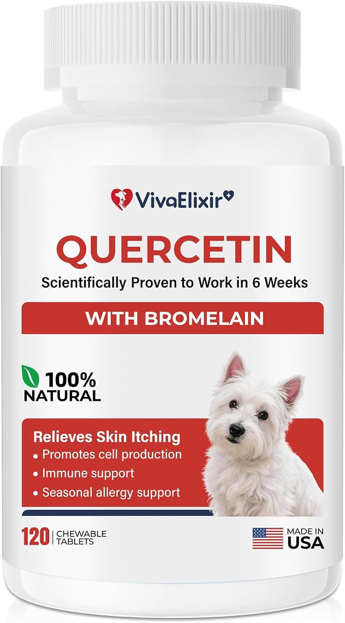 Quercetin & Bromelain Tablets for Dogs — for Skin Allergy, Atopic Dermatitis, Ear Infection Treatment & Joint Inflammation — Immune & Anti-Inflammatory Support — Vet-Formulated