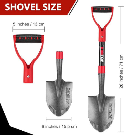 Small Round Garden Shovel 28 inches for Digging and Gardening | Small & Sturdy,Sharp Sawtooth Blade,Short Handled, Round Shovel, For Digging, Survival Shovel for Car