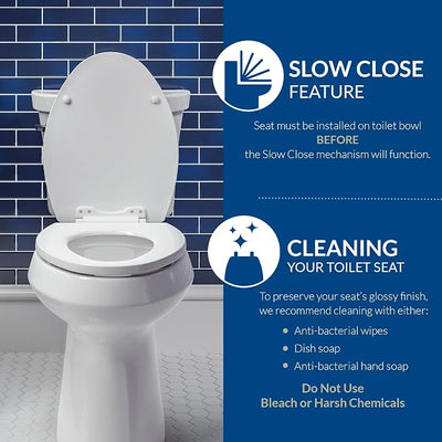Mayfair Caswell Modern Slow Close Toilet Seat, Durable Plastic Seat, Made in USA, Round, White