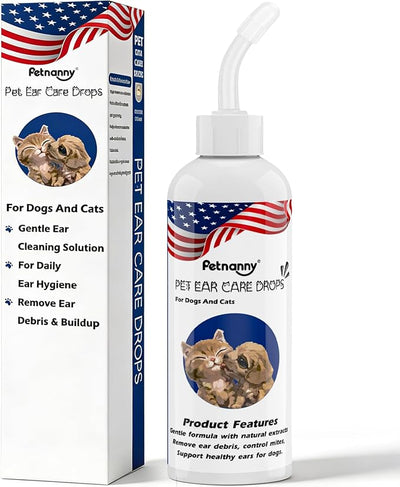 Petnanny Dog Ear Cleaner Solution, Cat Ear Cleaner Relieves Itching and Removes Ear Debris Dirt, Non Sting Formula Silver Ion and Botanical Support for Dogs of All Ages 4fl oz