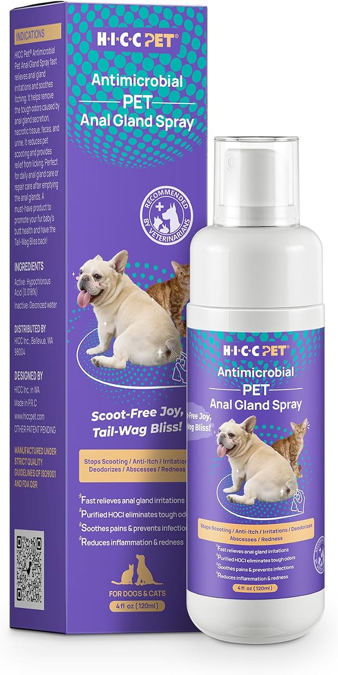 HICC PET Anal Gland Spray 4 oz, Freshens and Removes Odors, Maintains Cleanliness, Gentle Formula for Sensitive Skin