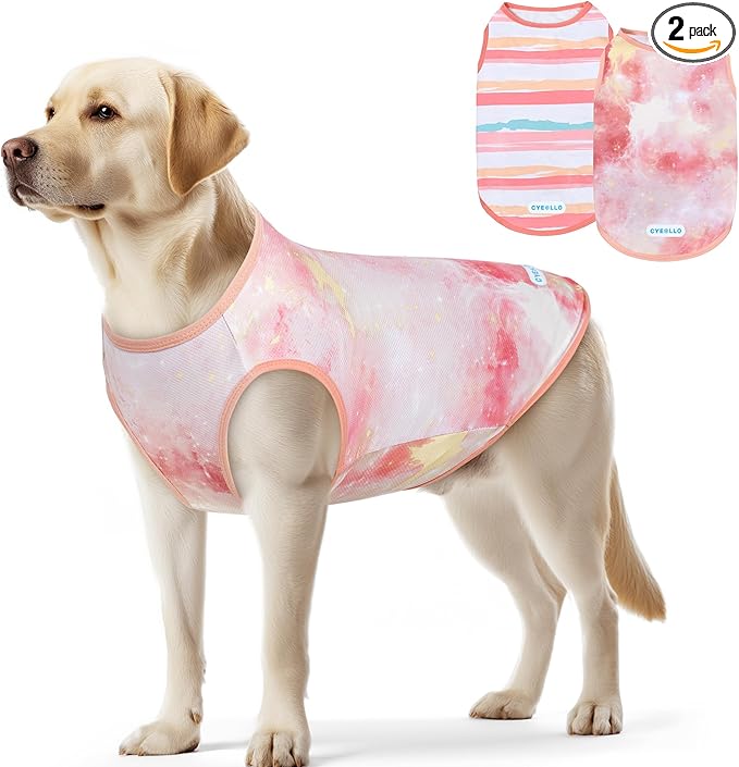 2pack Dog Cooling Shirt, Breathable Sleeveless Summer Clothes for Dogs, Intant Cool T Shirts for Medium Large Dogs, Pink 2XL