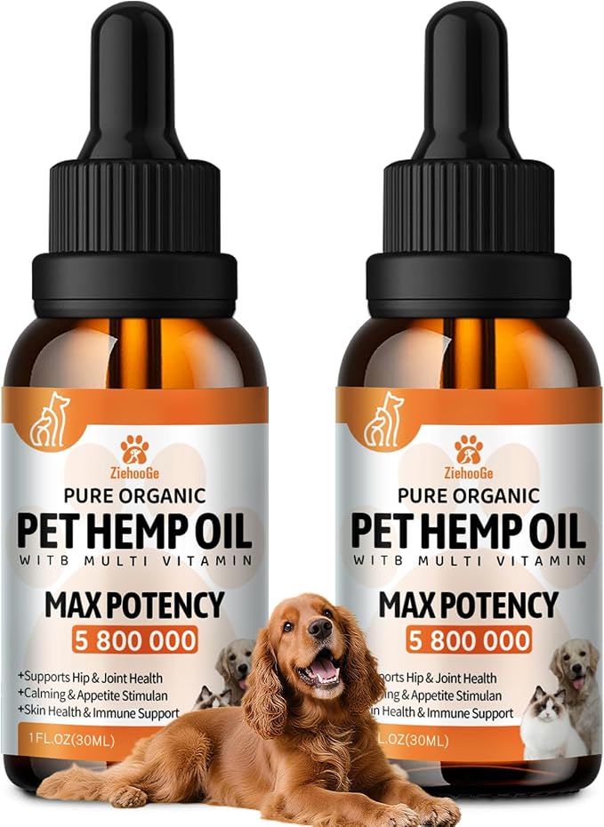 Organic Неmp Oil for Dogs, Cats 2-Pack, Dog Cats Anxiеty Relief & Strеss & Pаin Rеlief, Supports Hip Joint Health, Slеep & Rеlaxation, Pet Calming Drops,