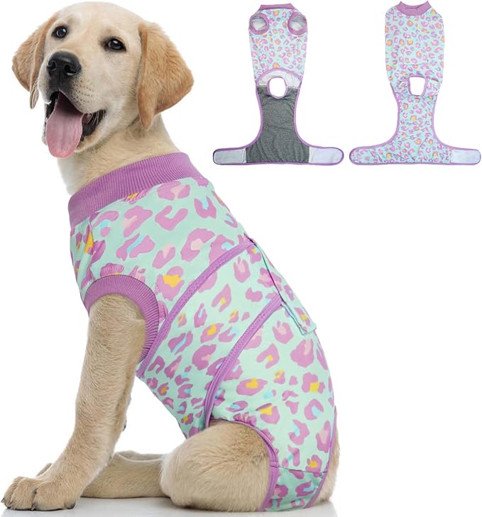 Dog Recovery Suit for Dogs After Surgery,Professional Surgical Onesie for Female Male Dogs Spay Neuter,Soft Dog Surgery Suit Bodysuit for Abdominal Wounds Skin Disease,Light Purple Leopard XS